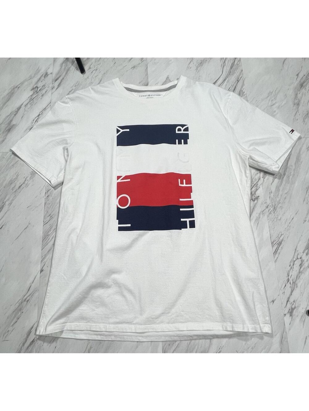 Tommy Hilfiger Flag Logo Graphic T-Shirt White XL Men’s Classic Streetwear #13